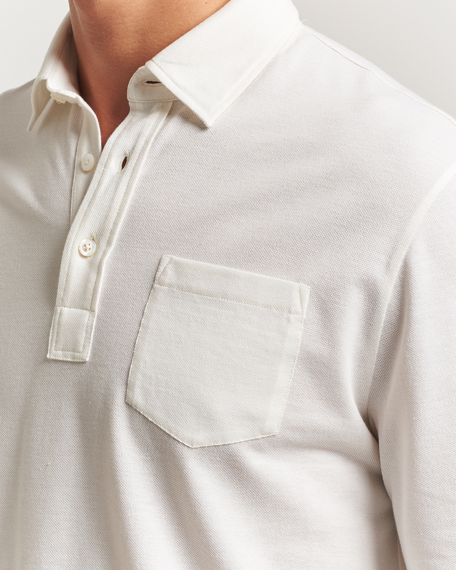 Herre | Pikéer | Ralph Lauren Purple Label | Cotton/Cashmere Long Sleeve Polo Cream