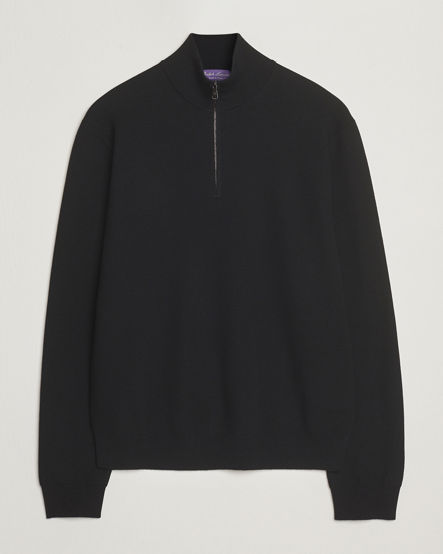 Herre | Gensere | Ralph Lauren Purple Label | Wool Pique Half Zip Polo Black