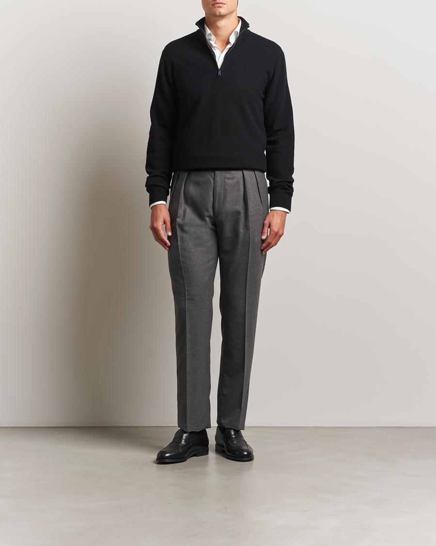 Herre | Gensere | Ralph Lauren Purple Label | Wool Pique Half Zip Polo Black