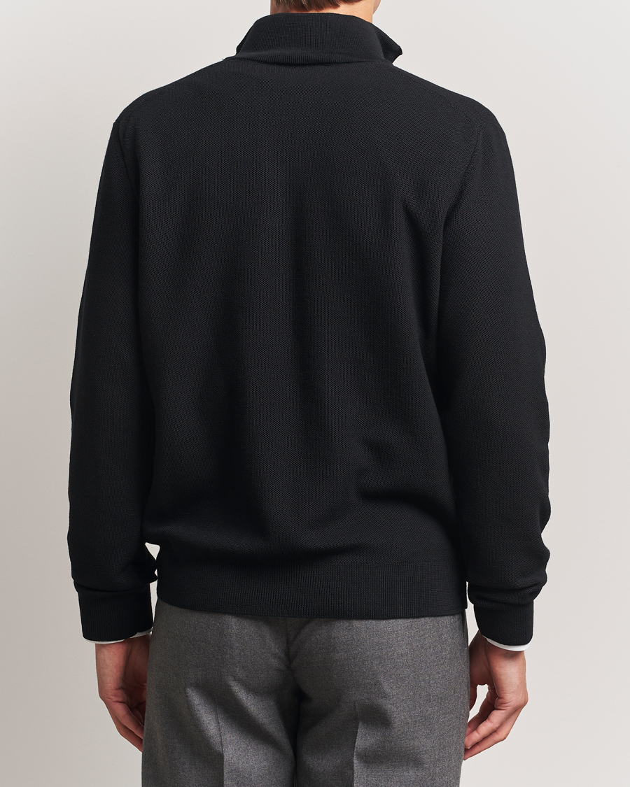 Herre | Gensere | Ralph Lauren Purple Label | Wool Pique Half Zip Polo Black