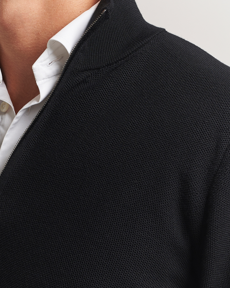 Herre | Gensere | Ralph Lauren Purple Label | Wool Pique Half Zip Polo Black