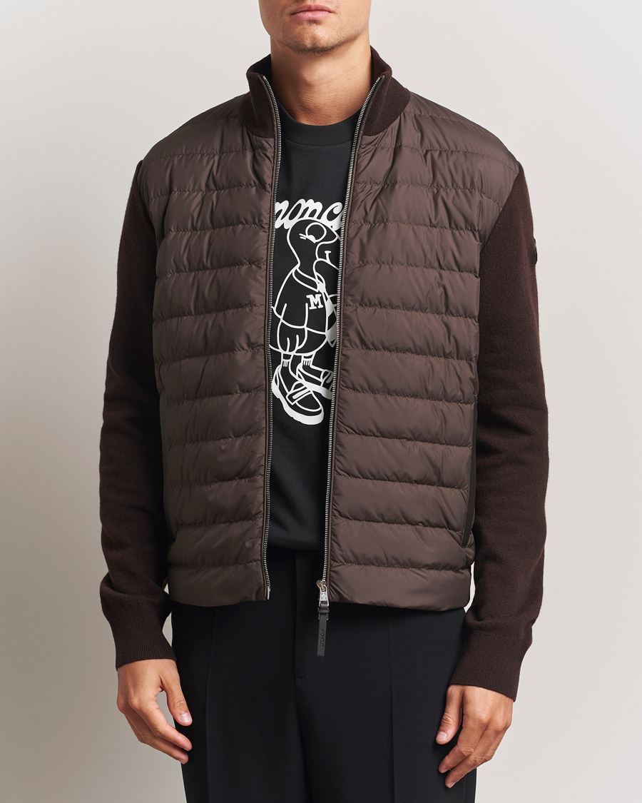 Herre | Gensere | Moncler | Full Zip Padded Cardigan Brown