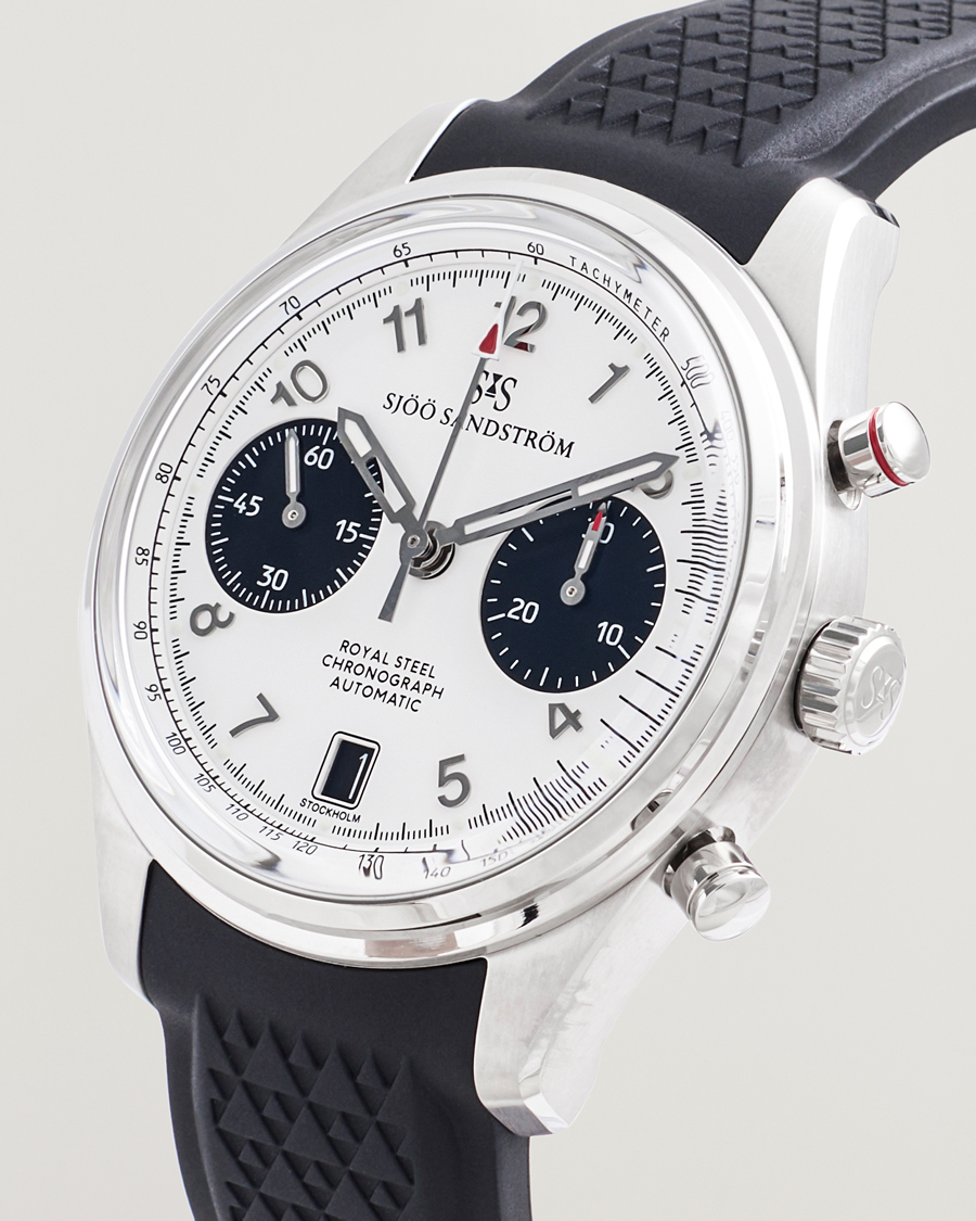 Herre | Sjöö Sandström Royal Steel Chronograph 40mm Black Rubber White Dial | Sjöö Sandström | Royal Steel Chronograph 40mm Black Rubber White Dial