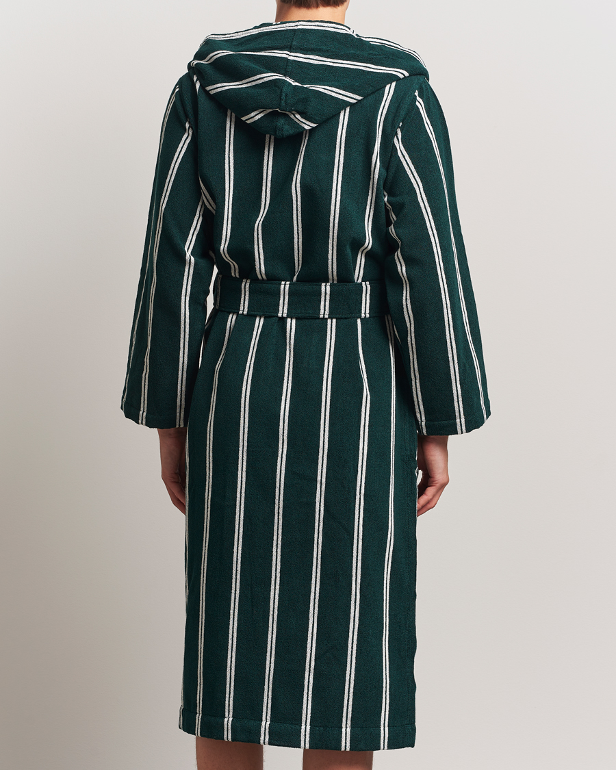 Herre | Pyjamaser og badekåper | Tekla | Organic Terry Hooded Bathrobe Forest Green Stripes