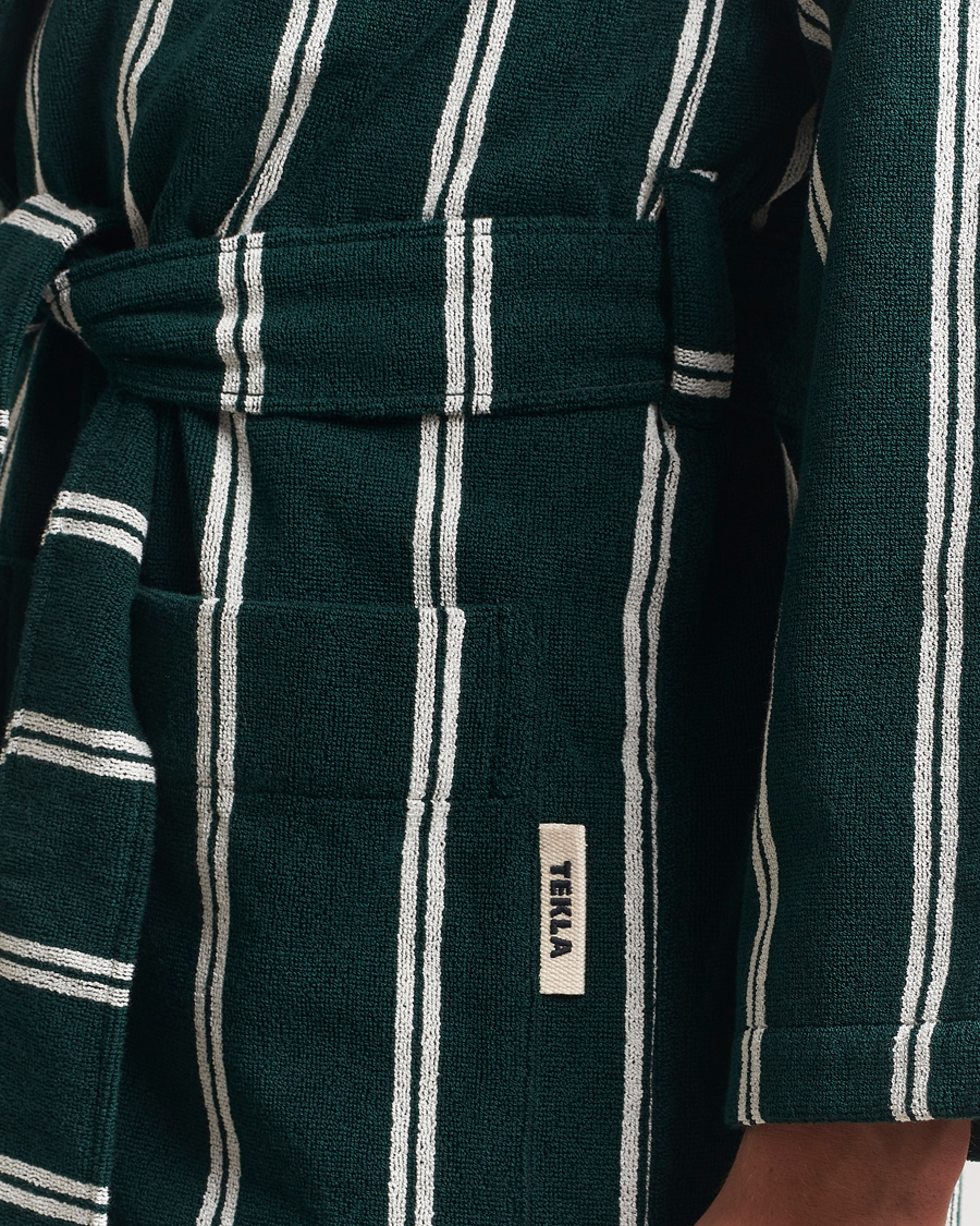 Herre | Pyjamaser og badekåper | Tekla | Organic Terry Hooded Bathrobe Forest Green Stripes