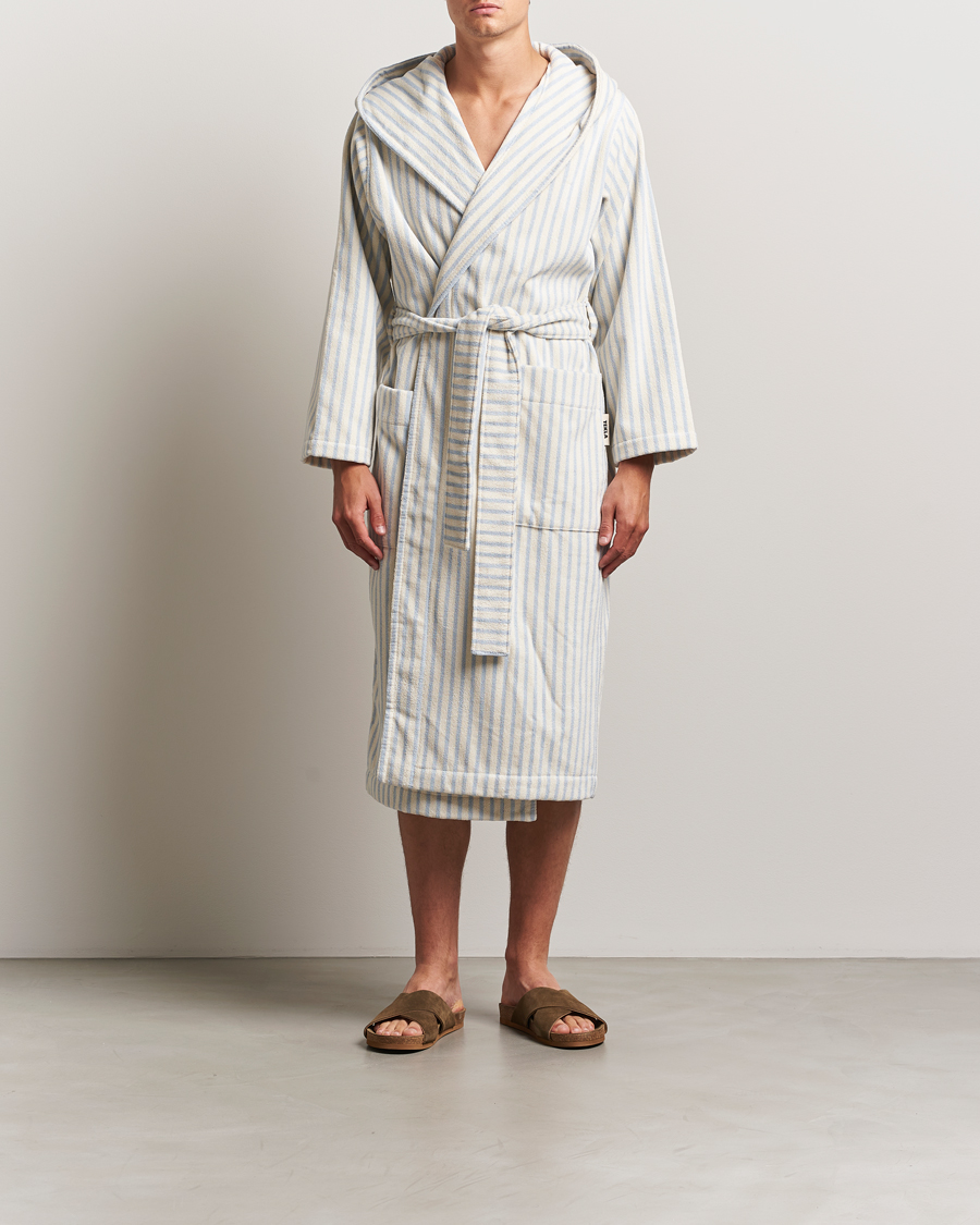 Herre | Pyjamaser og badekåper | Tekla | Organic Terry Hooded Bathrobe Soft Blue Stripes