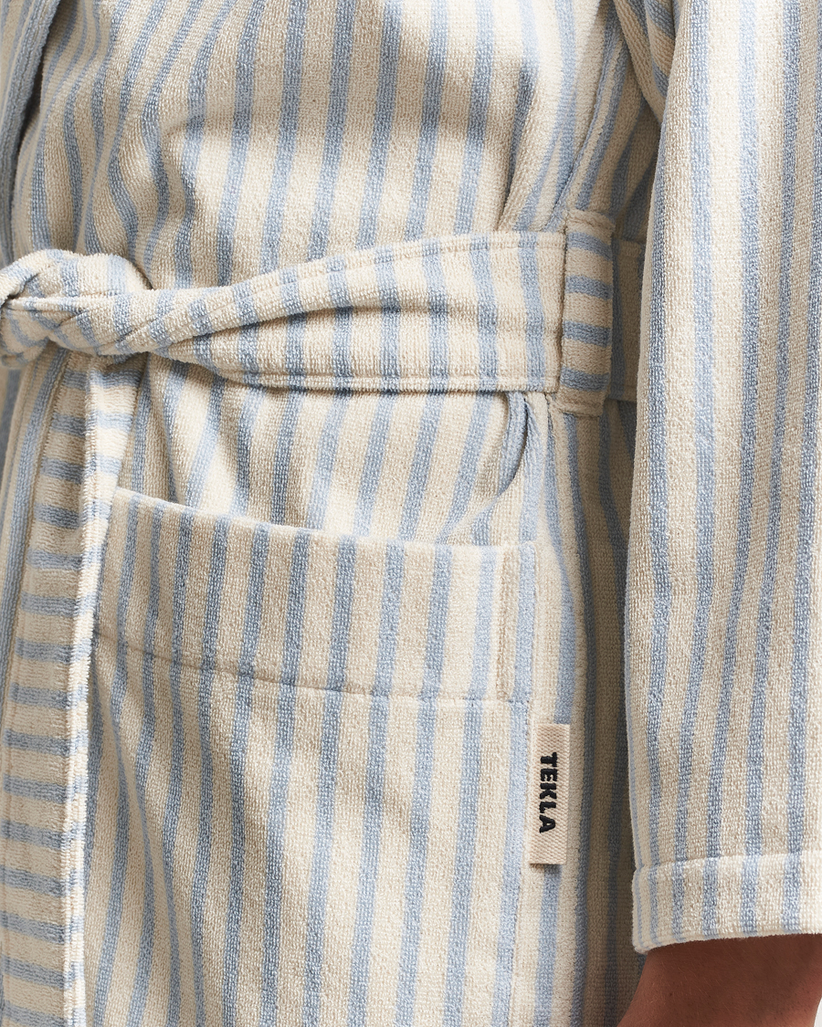 Herre | Pyjamaser og badekåper | Tekla | Organic Terry Hooded Bathrobe Soft Blue Stripes