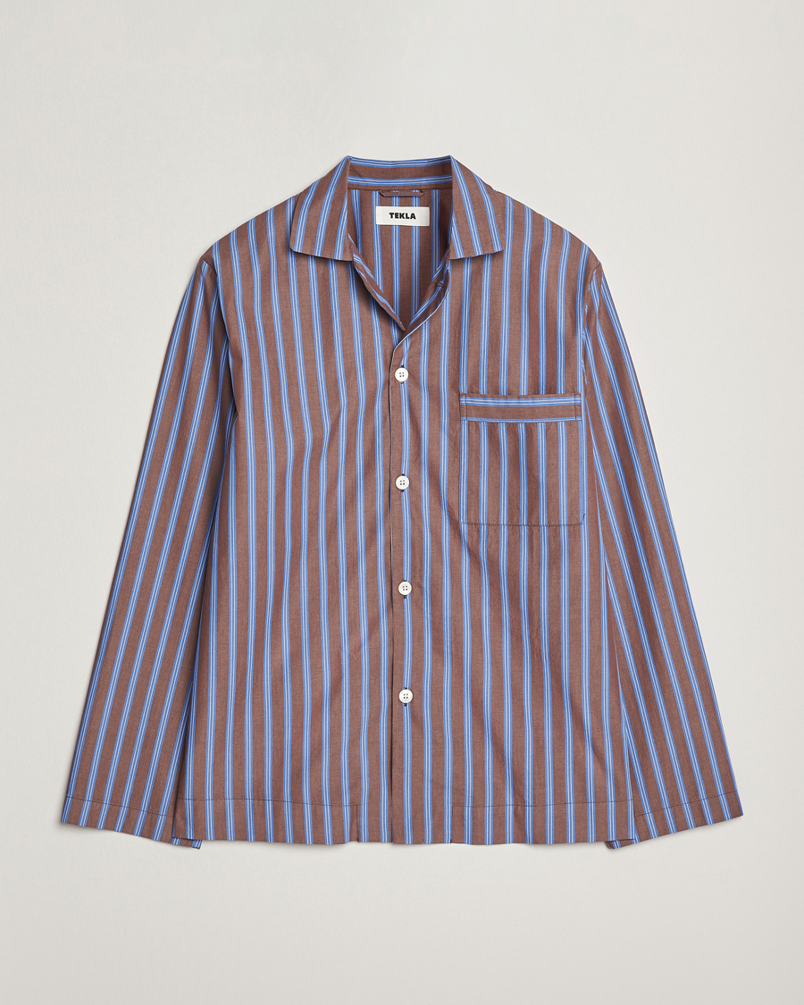 Herre | Pyjamaser og badekåper | Tekla | Poplin Pyjama Shirt Chestnut Stripes