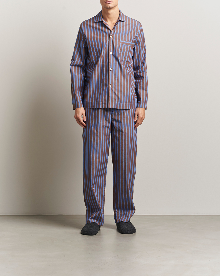 Herre | Pyjamaser og badekåper | Tekla | Poplin Pyjama Shirt Chestnut Stripes