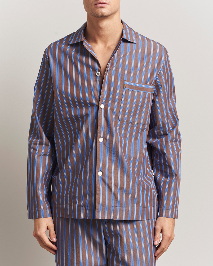 Herre | Pyjamaser og badekåper | Tekla | Poplin Pyjama Shirt Chestnut Stripes