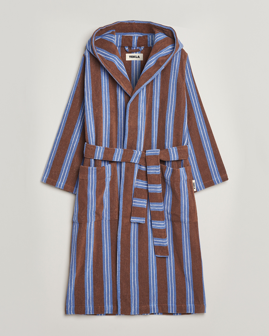 Herre | Pyjamaser og badekåper | Tekla | Organic Terry Hooded Bathrobe Chestnut Stripes