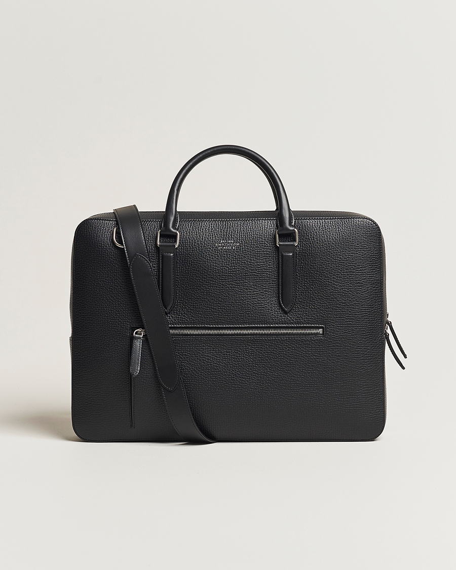 Herre | Vesker | Smythson | Ludlow Slim Briefcase With Zip Front Black