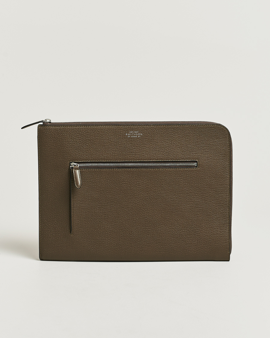Herre | Vesker | Smythson | Ludlow Small Laptop Case With Dark Olive
