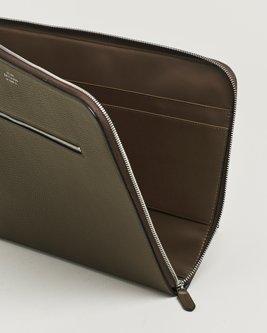 Herre | Vesker | Smythson | Ludlow Small Laptop Case With Dark Olive