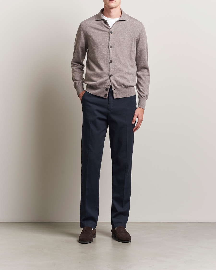 Herre | Gensere | Altea | Merino Wool Cardigan Taupe