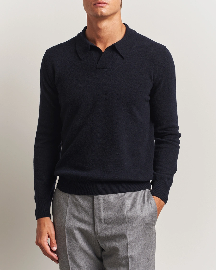 Herre | Gensere | Altea | Knitted Long Sleeve Polo Navy