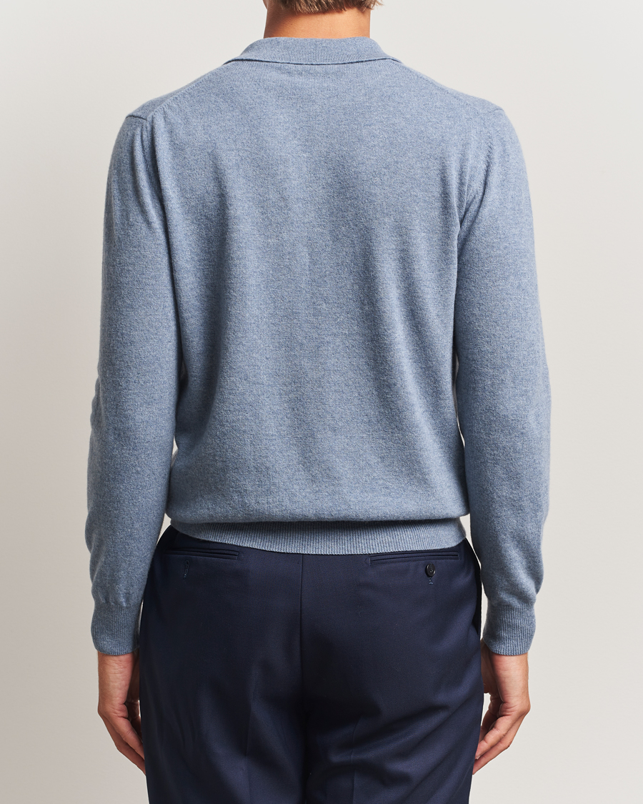 Herre | Gensere | Altea | Long Sleeve Knitted Wool Polo Blue Melange