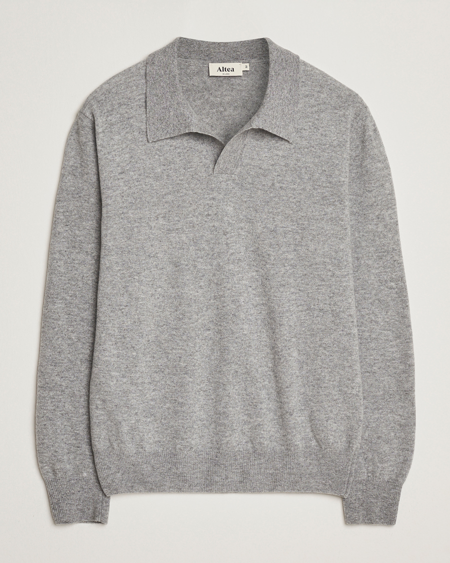 Herre | Gensere | Altea | Knitted Long Sleeve Polo Grey Melange