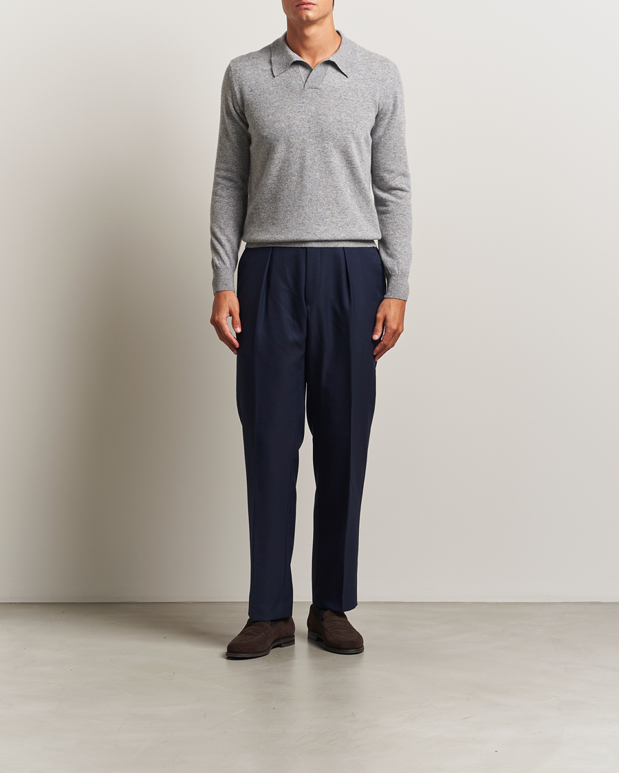 Herre | Gensere | Altea | Knitted Long Sleeve Polo Grey Melange