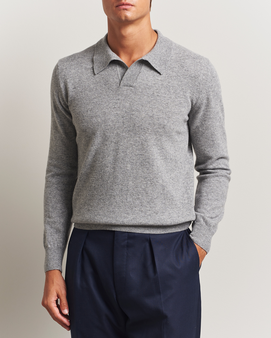 Herre | Gensere | Altea | Knitted Long Sleeve Polo Grey Melange