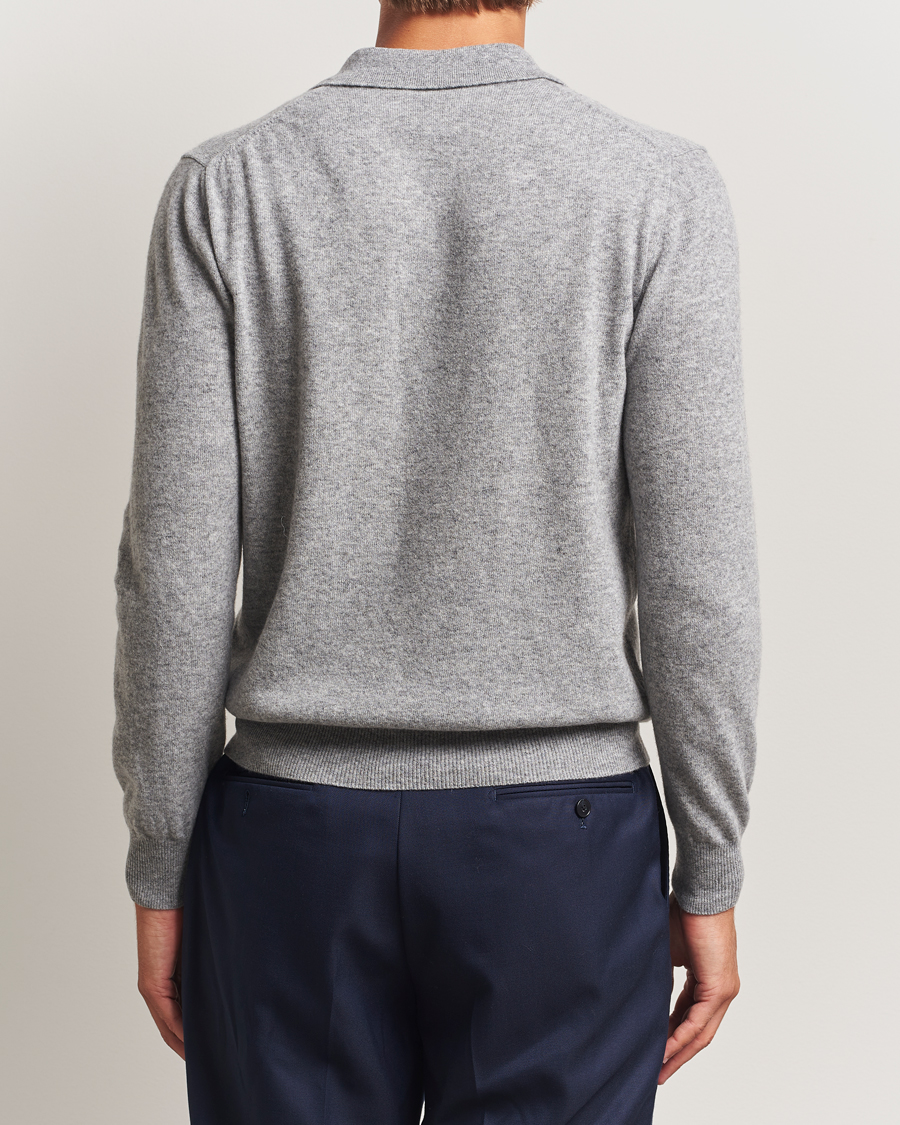 Herre | Gensere | Altea | Knitted Long Sleeve Polo Grey Melange