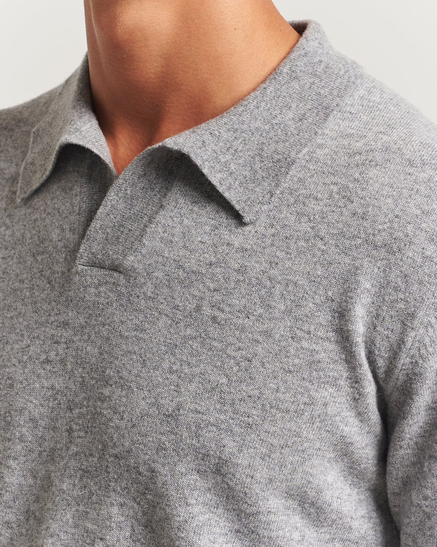 Herre | Gensere | Altea | Knitted Long Sleeve Polo Grey Melange