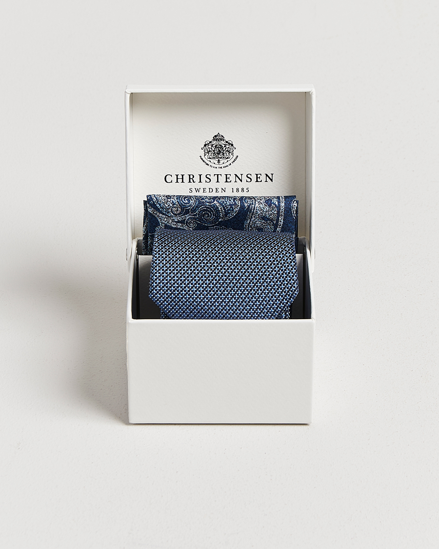 Herre | Slips | Amanda Christensen | Box Set Silk 8 cm Tie And Pocket Square Sky Blue