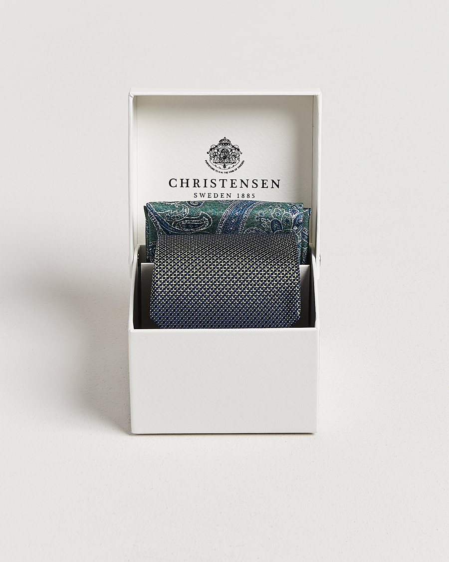 Herre | Slips | Amanda Christensen | Box Set Silk 8 cm Tie And Pocket Square Dark Green