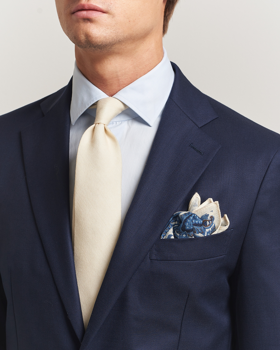 Herre | Slips | Amanda Christensen | Box Set Wool 8 cm Tie And Pocket Square Beige