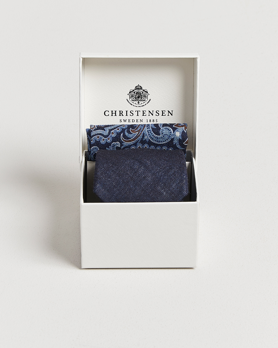 Herre | Slips | Amanda Christensen | Box Set Wool 8 cm Tie And Pocket Square Navy