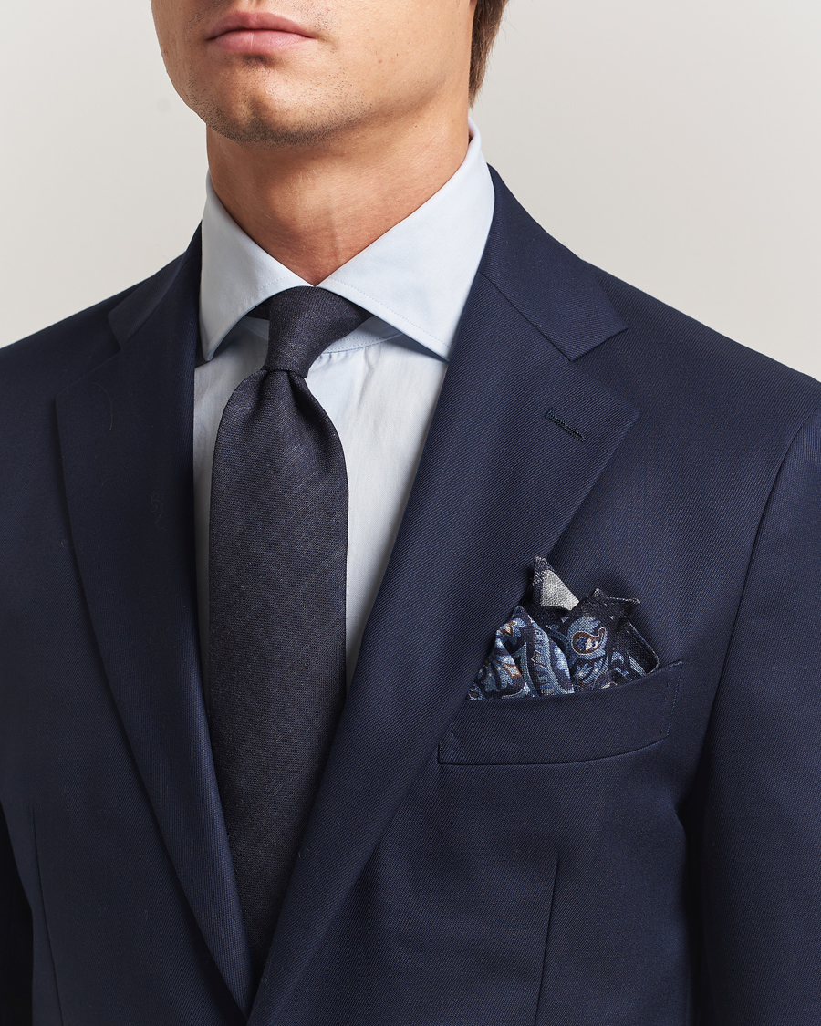 Herre | Slips | Amanda Christensen | Box Set Wool 8 cm Tie And Pocket Square Navy