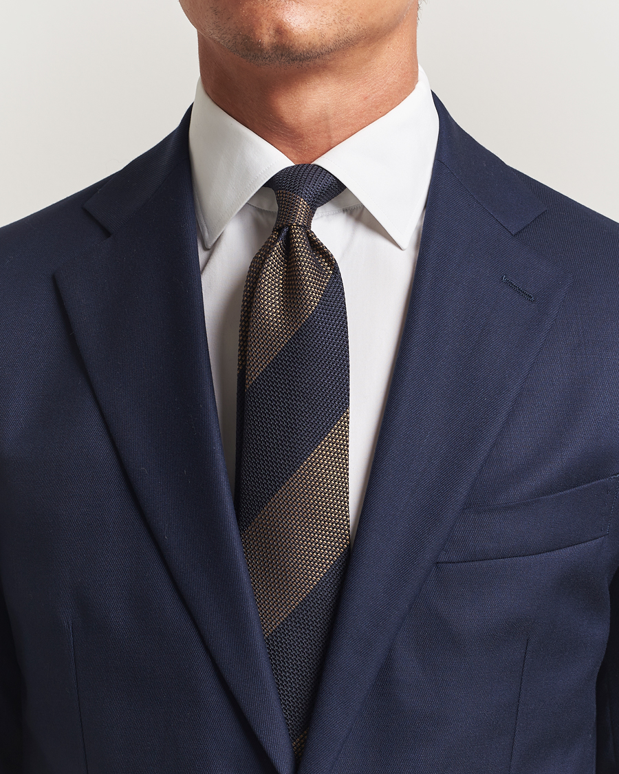 Herre | Slips | Amanda Christensen | Silk Grenadine Blockstriped 8cm Tie Navy/Beige