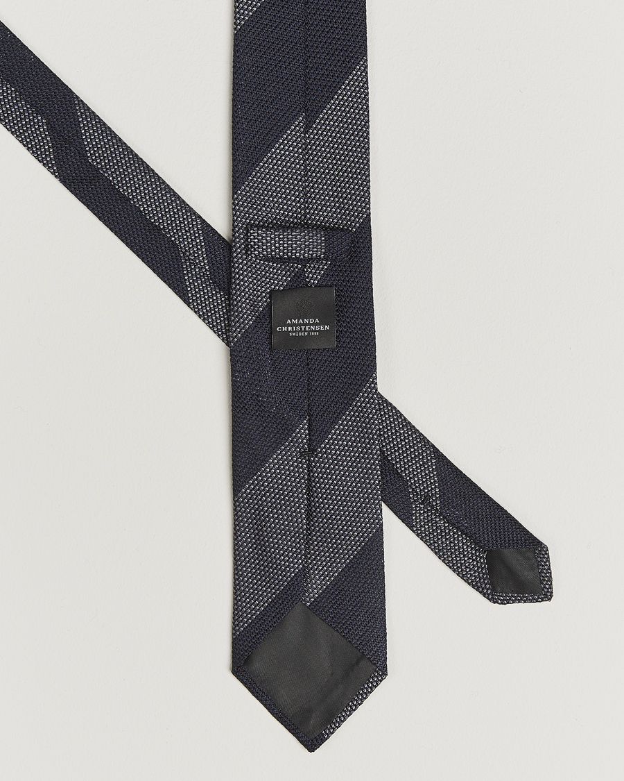 Herre | Slips | Amanda Christensen | Silk Grenadine Blockstriped 8cm Tie Navy/Grey