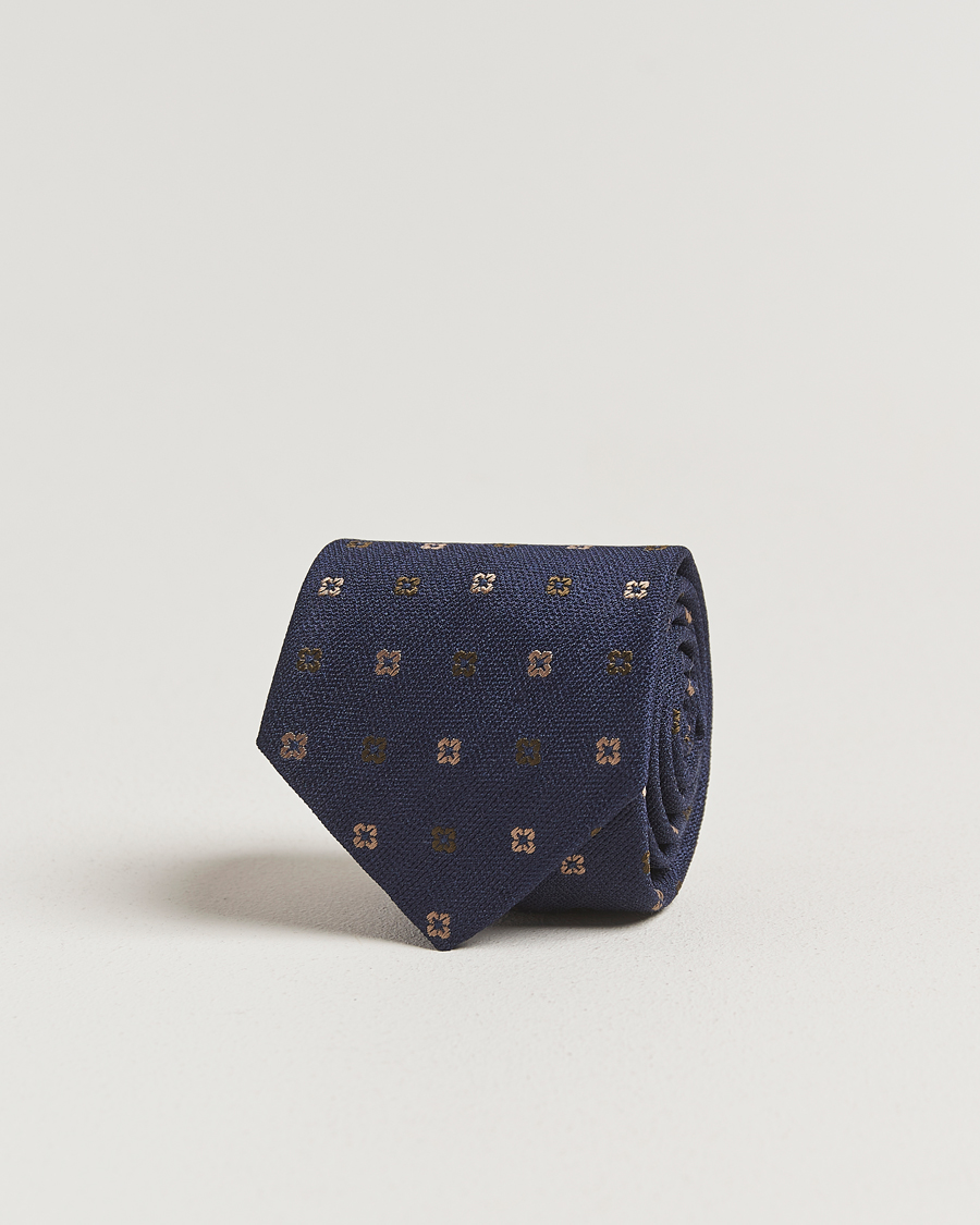 Herre | Slips | Amanda Christensen | Silk Bouclé Flower 8cm Tie Navy