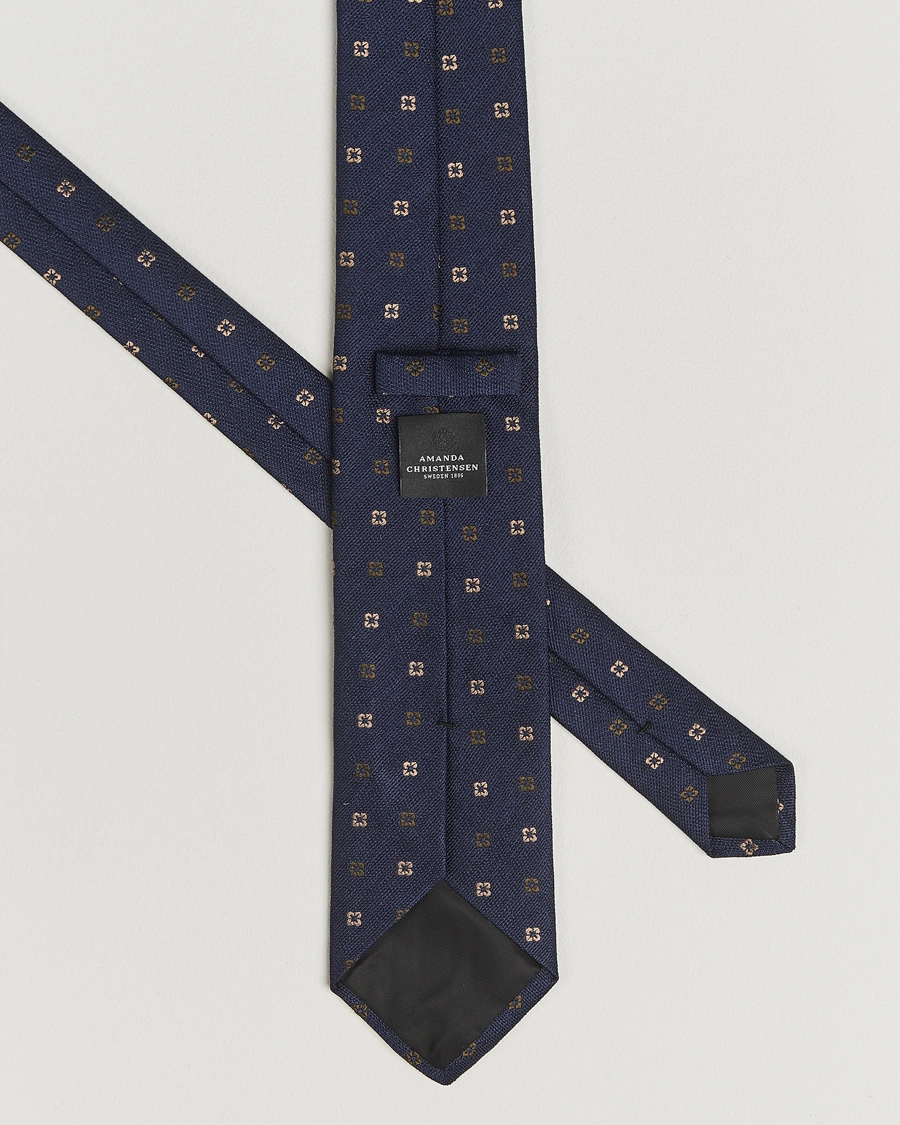 Herre | Slips | Amanda Christensen | Silk Bouclé Flower 8cm Tie Navy