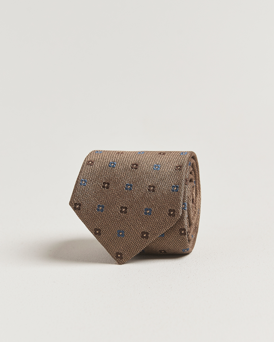 Herre | Slips | Amanda Christensen | Silk Bouclé Flower 8cm Tie Beige