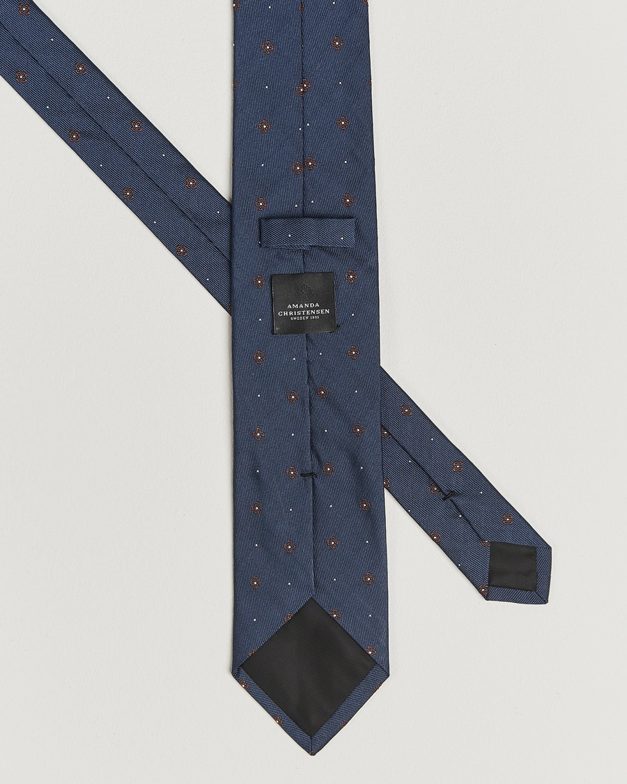 Herre | Slips | Amanda Christensen | Cotton/Silk Printed Flower 8cm Tie Navy
