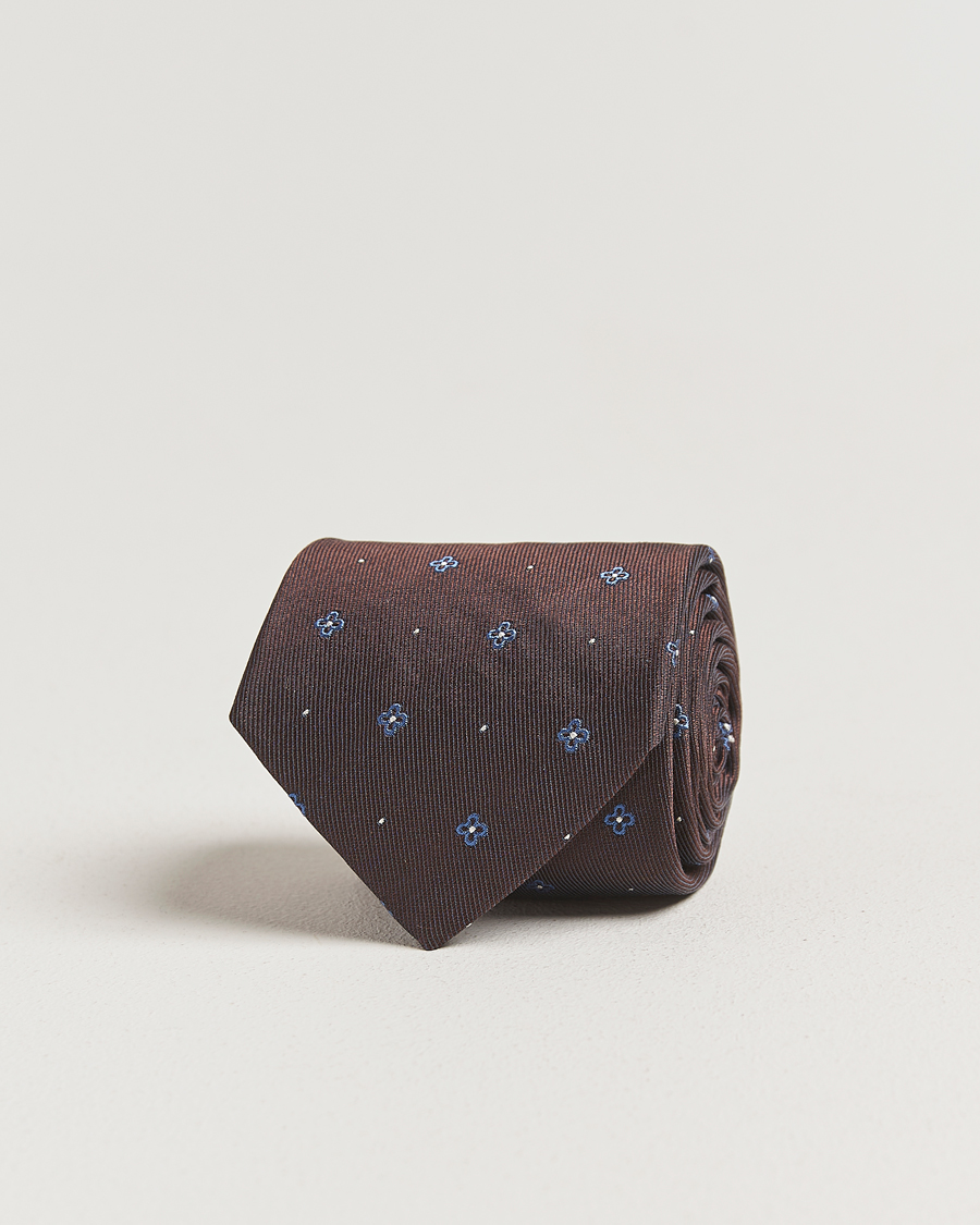 Herre | Slips | Amanda Christensen | Cotton/Silk Printed Flower 8cm Tie Brown