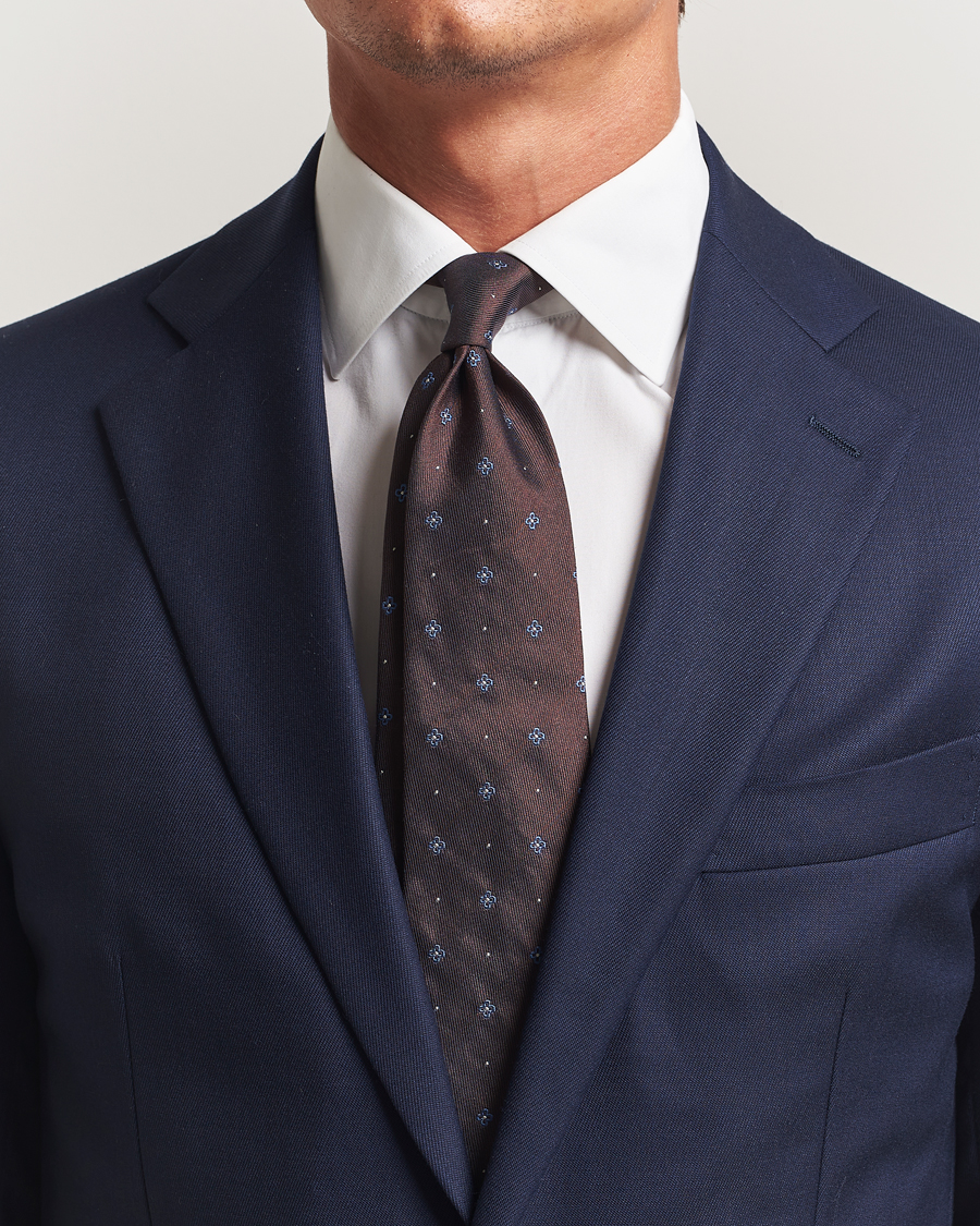 Herre | Slips | Amanda Christensen | Cotton/Silk Printed Flower 8cm Tie Brown