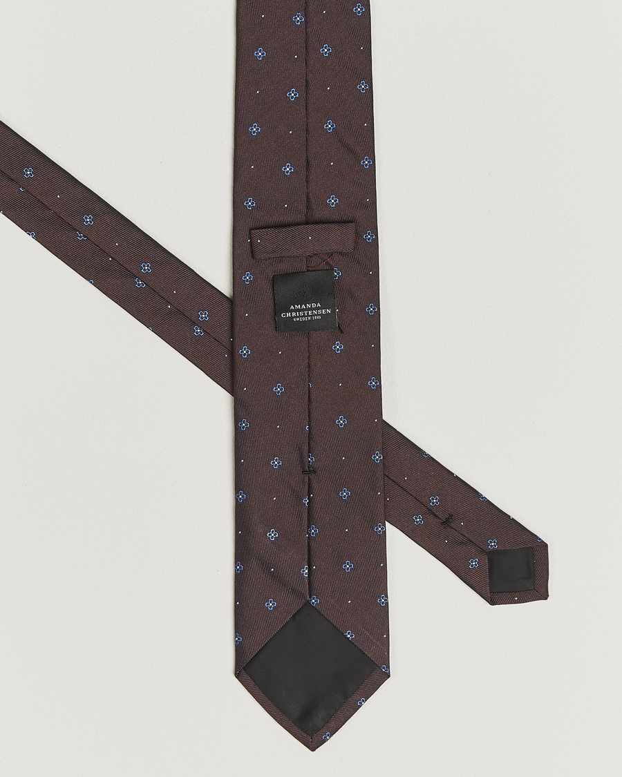 Herre | Slips | Amanda Christensen | Cotton/Silk Printed Flower 8cm Tie Brown