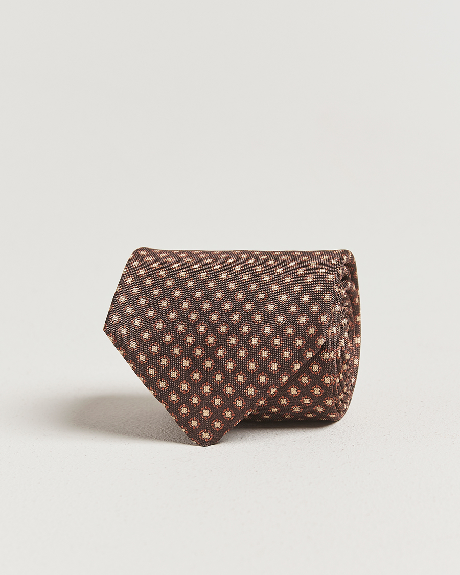 Herre | Slips | Amanda Christensen | Silk Oxford Printed Medallion 8cm Tie Brown