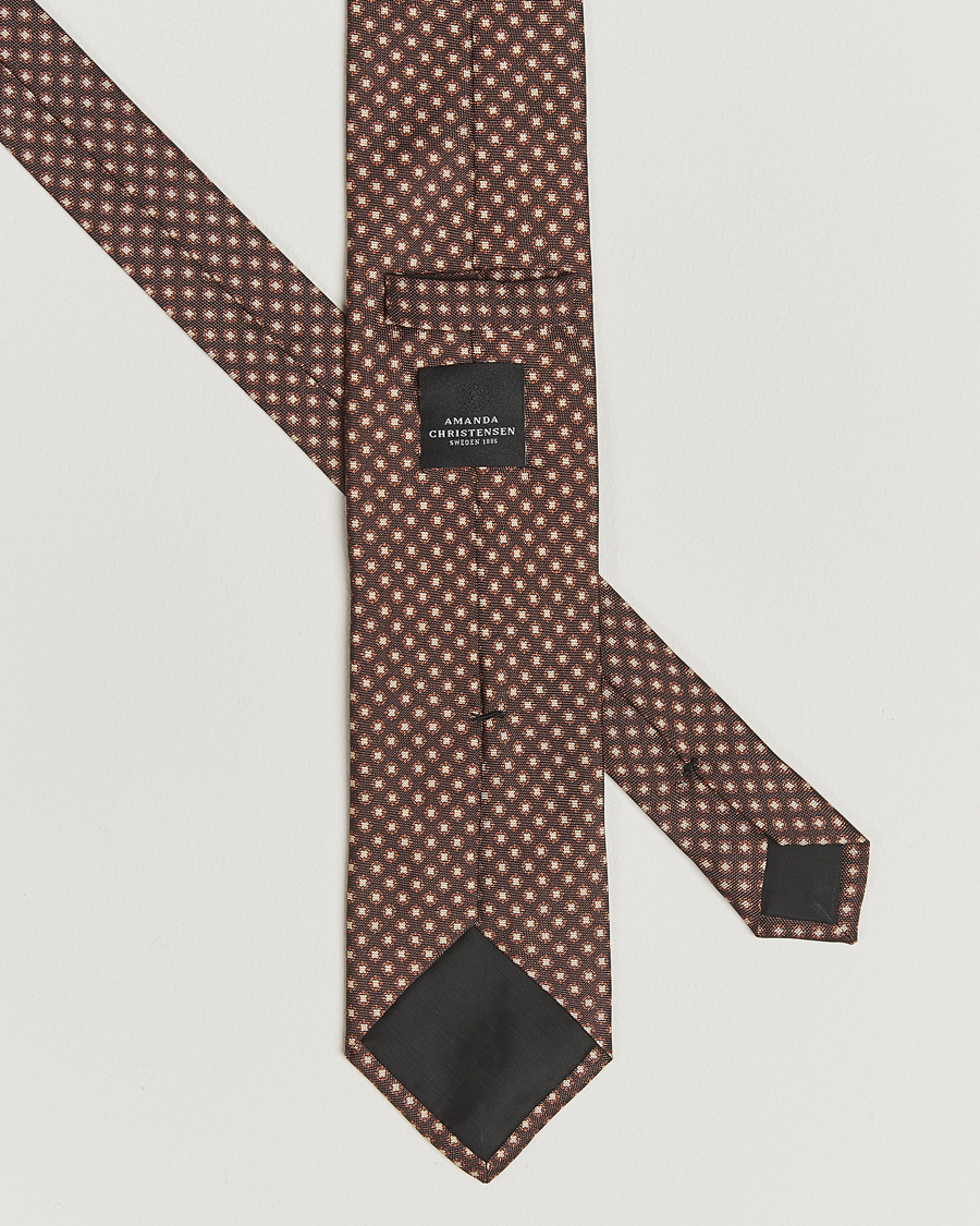 Herre | Slips | Amanda Christensen | Silk Oxford Printed Medallion 8cm Tie Brown