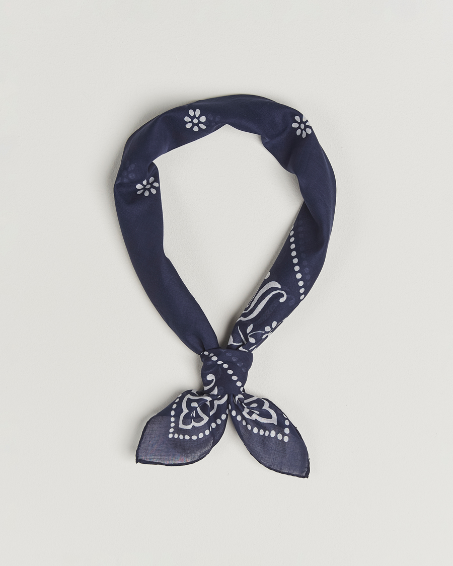 Herre | Scarves | Amanda Christensen | Cotton Voilé Printed Flower Bandana Navy