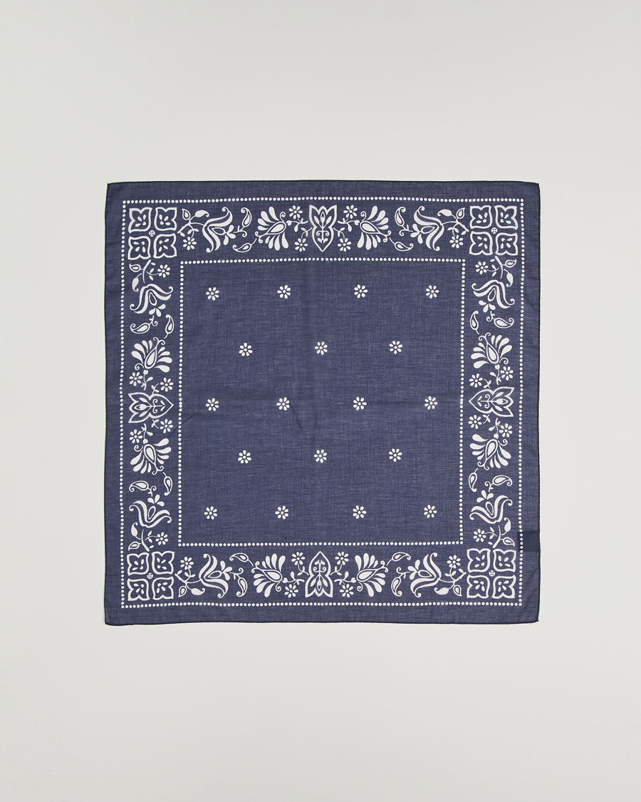 Herre | Scarves | Amanda Christensen | Cotton Voilé Printed Flower Bandana Navy