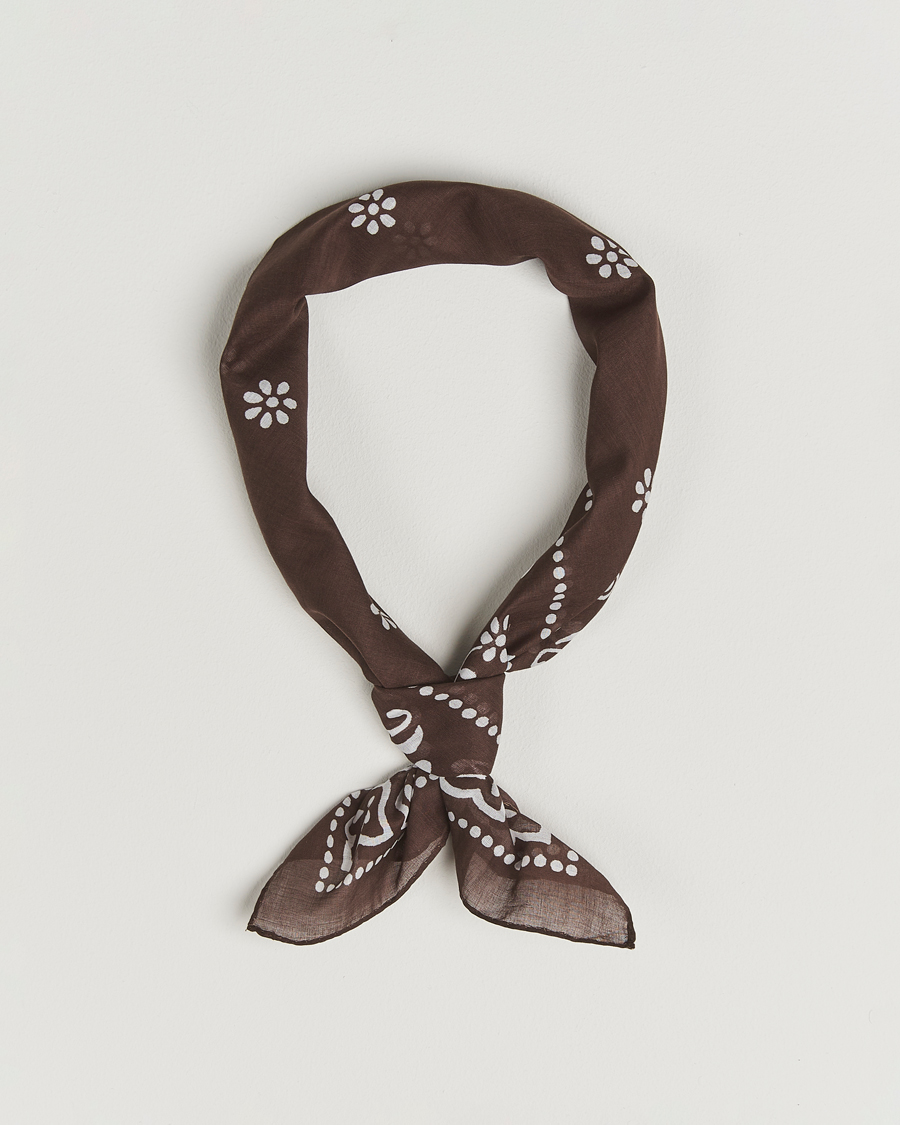 Herre | Scarves | Amanda Christensen | Cotton Voilé Printed Flower Bandana Brown
