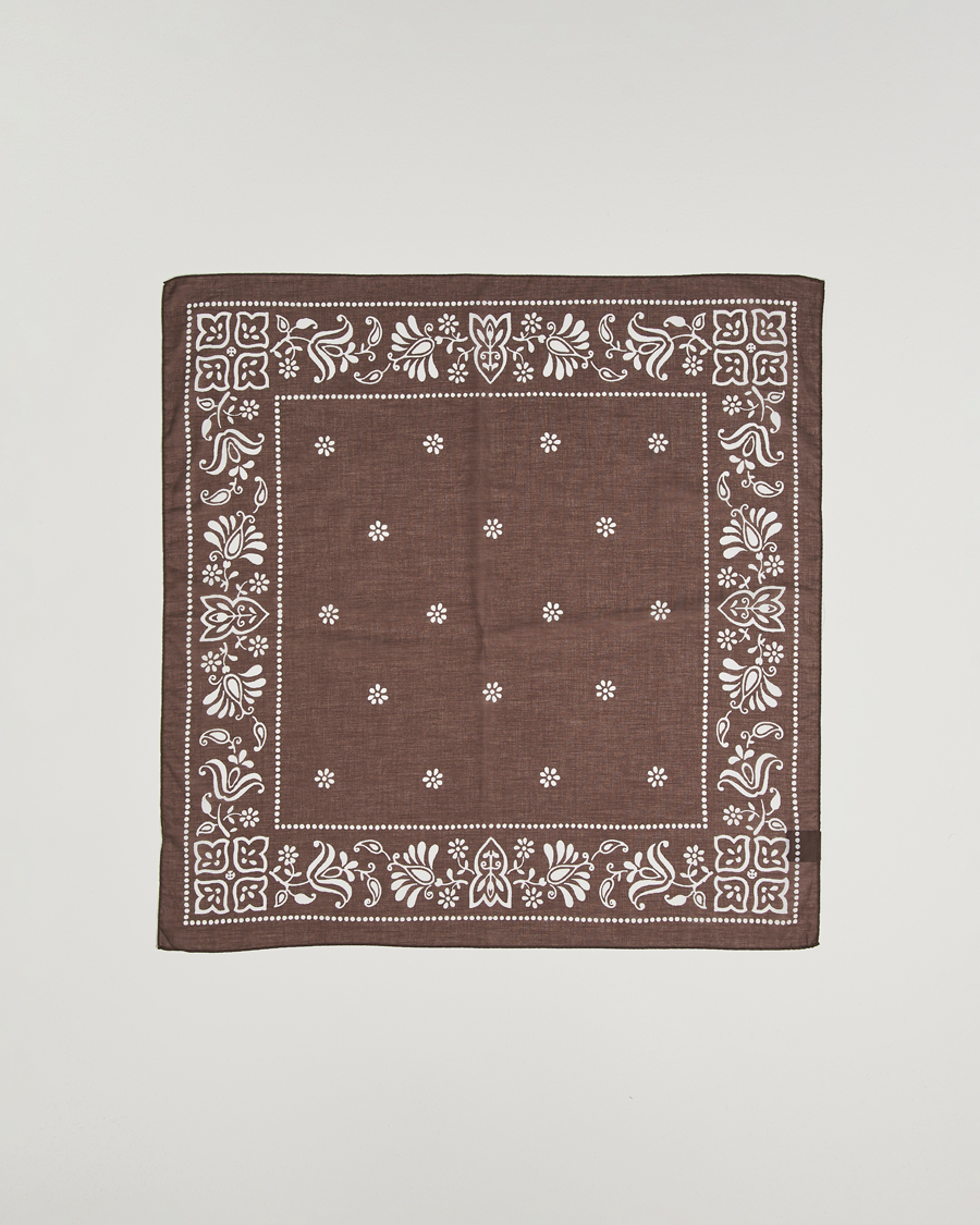 Herre | Scarves | Amanda Christensen | Cotton Voilé Printed Flower Bandana Brown