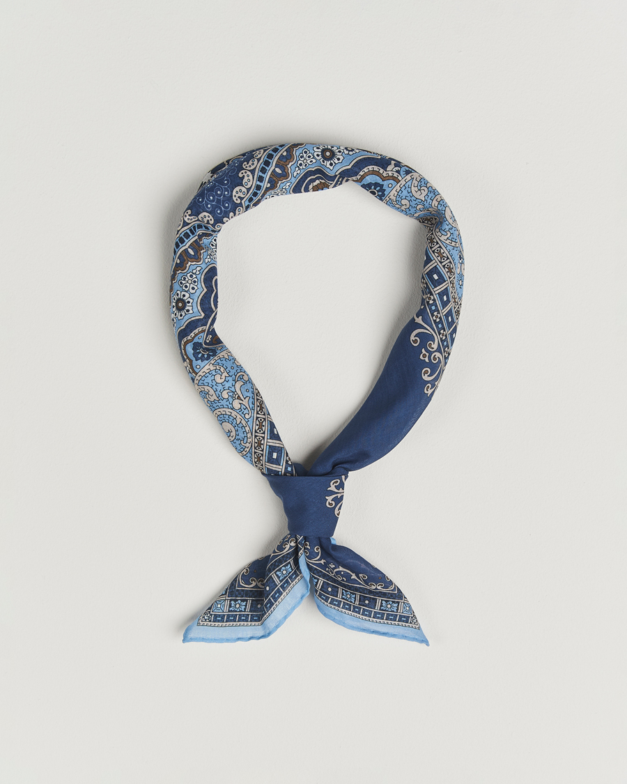 Herre | Scarves | Amanda Christensen | Cotton Voilé Printed Paisley Bandana Navy