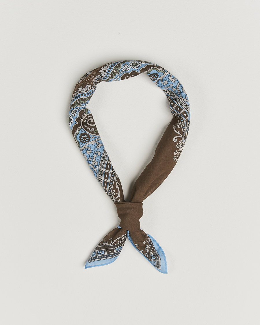Herre | Scarves | Amanda Christensen | Cotton Voilé Printed Paisley Bandana Brown