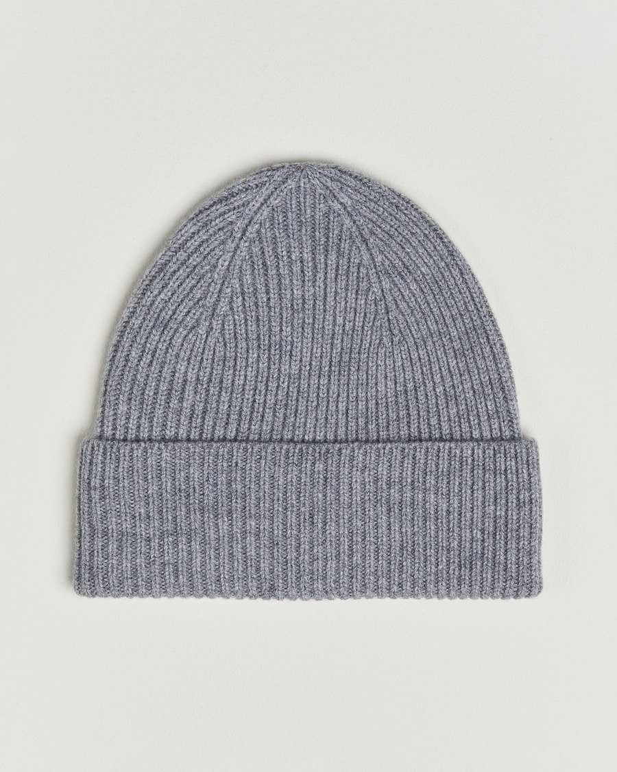 Herre | Luer | Amanda Christensen | Rib Knitted Merino Wool Cap Light Grey Melange