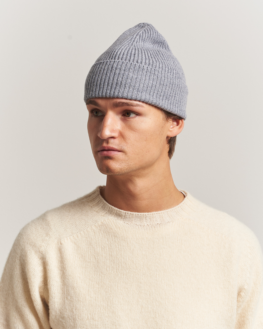 Herre | Luer | Amanda Christensen | Rib Knitted Merino Wool Cap Light Grey Melange